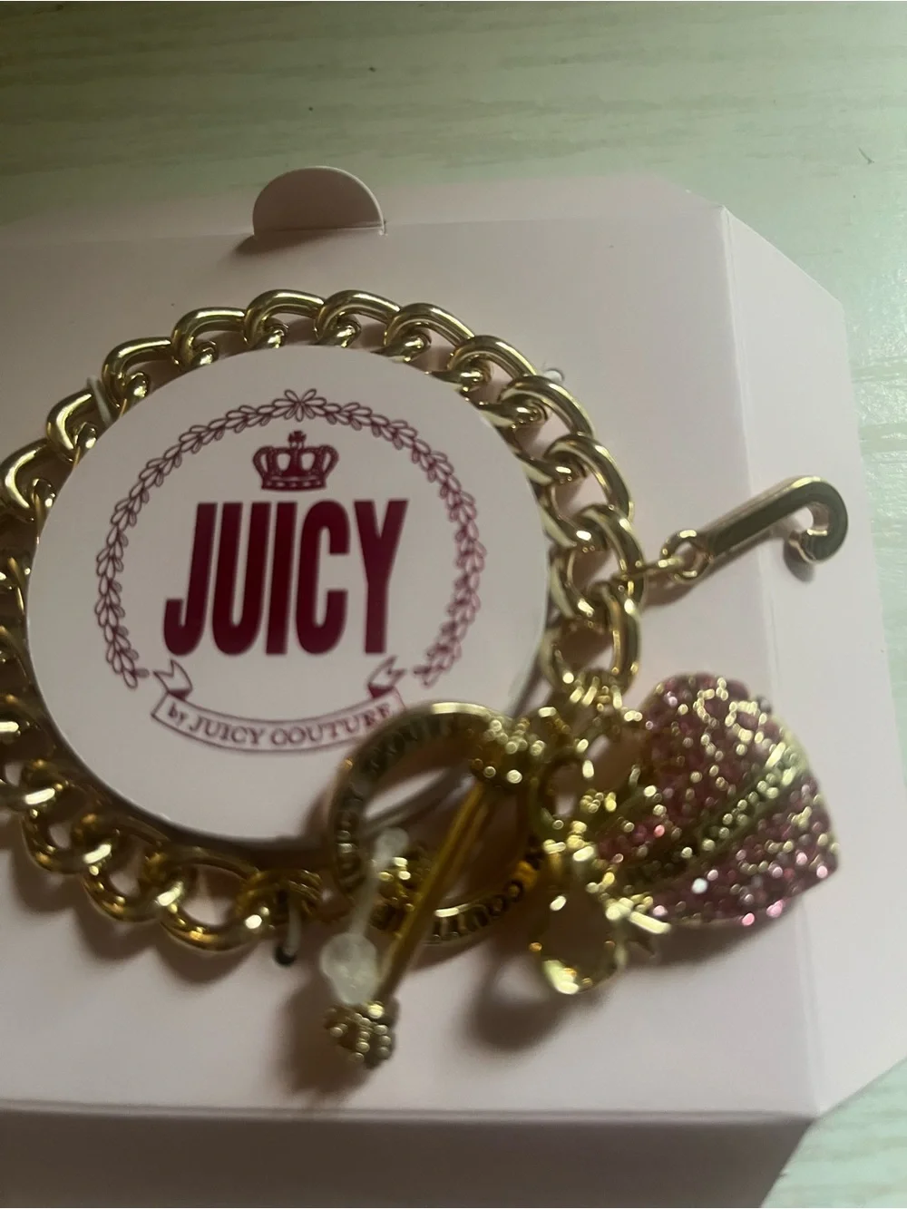 Juicy Couture Gold-Tone Bracelet with Pink Pavé Heart  Charm
